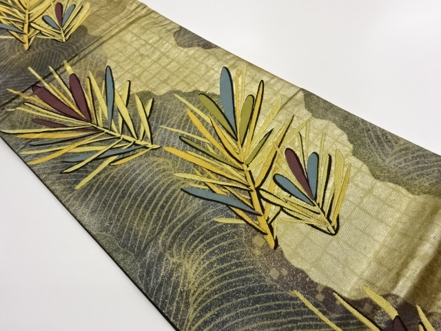 JAPANESE KIMONO / HIKIHAKU: WOVEN- PINE NEEDLE PATTERN WAVES FUKURO OB